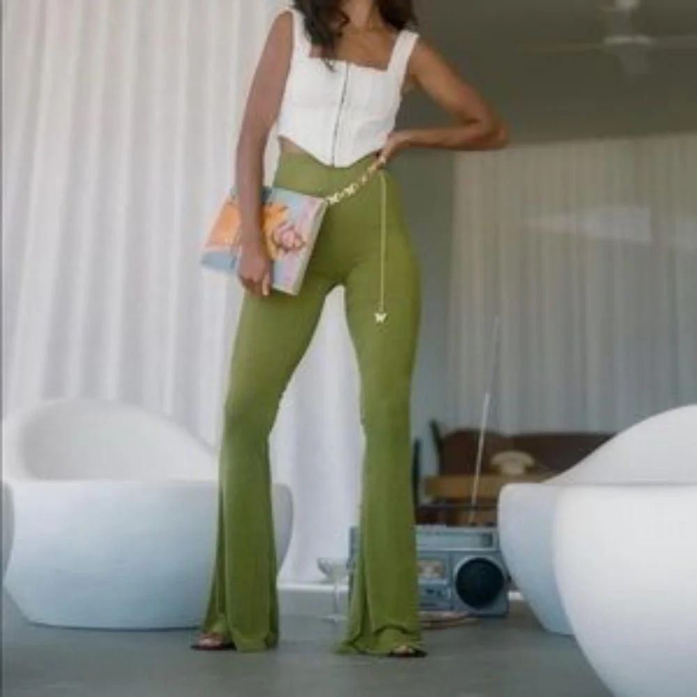 Princess Polly Lime Green Boogie Flares * New - Picture 2 of 4